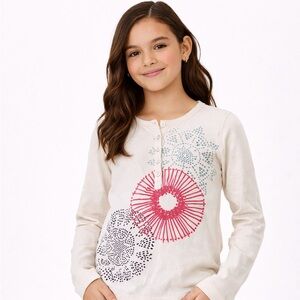 Tea Collection Cream Long Sleeve Tee with Pink and Black Designs